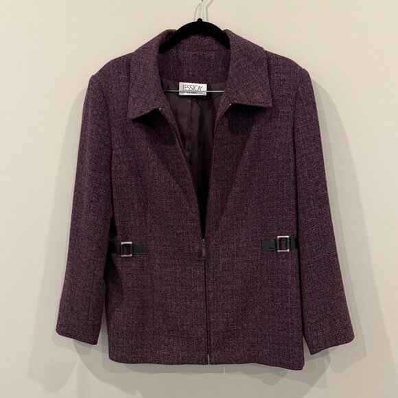 Jessica Petites Zip Front Collared Blazer Suit Jacket Purple/Black 16P - Picture 2 of 8